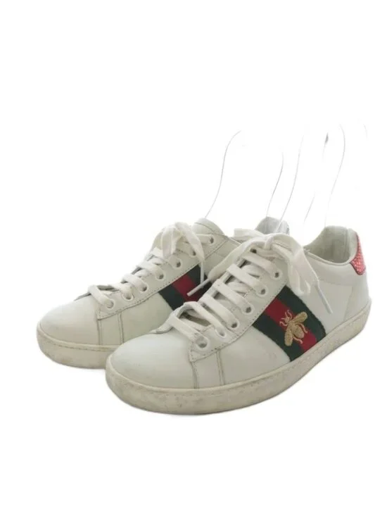 Gucci Ace Embroidered Sneakers Low Cut Leather 35 White - Picture 2 of 9